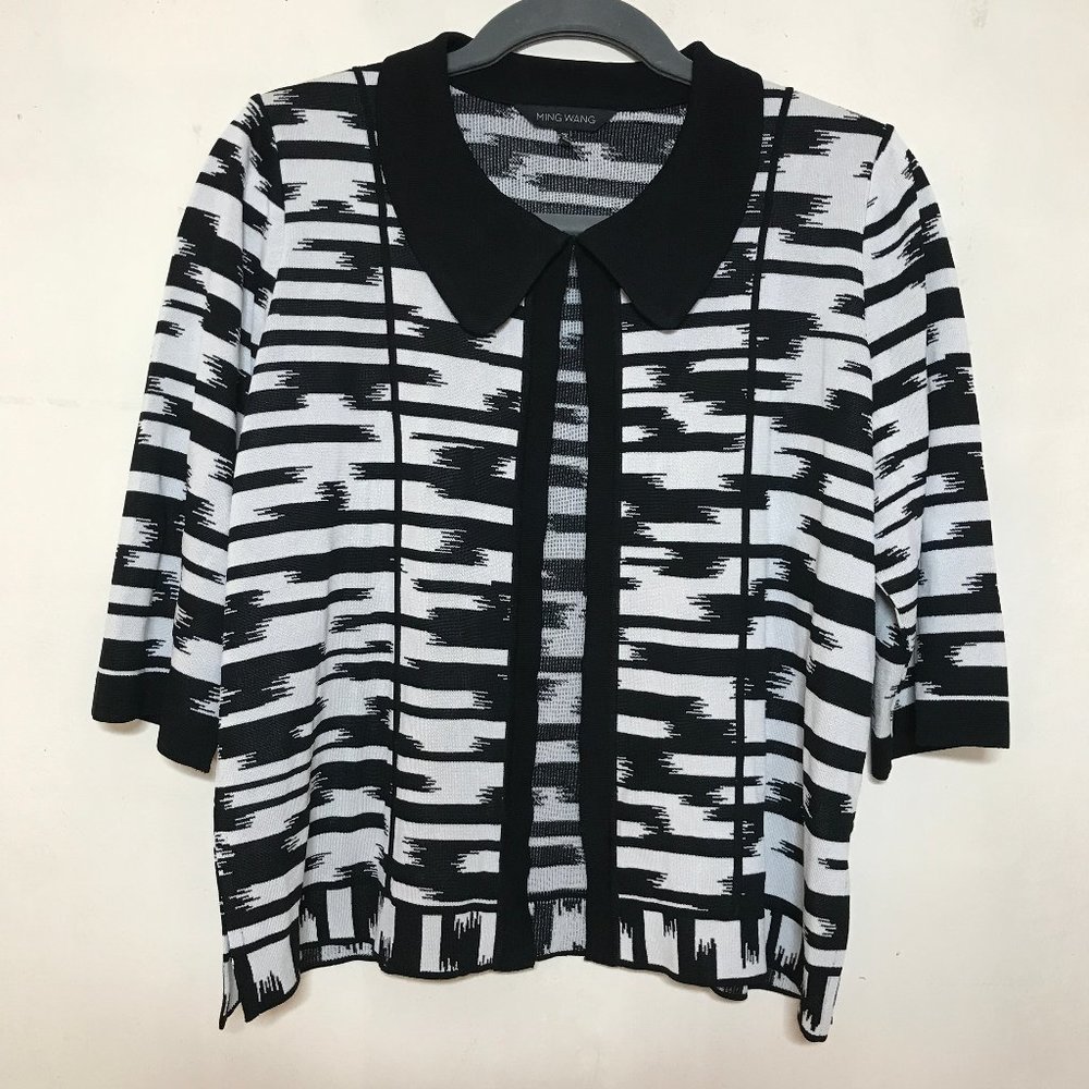 Ming Wang Size 2X Abstract Print Cardigan Jacket 3/4 Sleeve